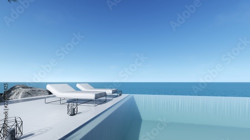 3d render modern pool sea view terrace living in modern style  pool bed view © parakorn