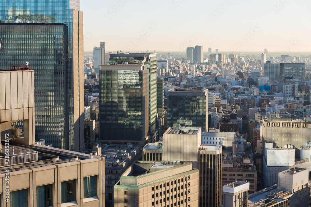 architecture and urban concept - skyscrapers or office buildings in downtown of tokyo city, japan
