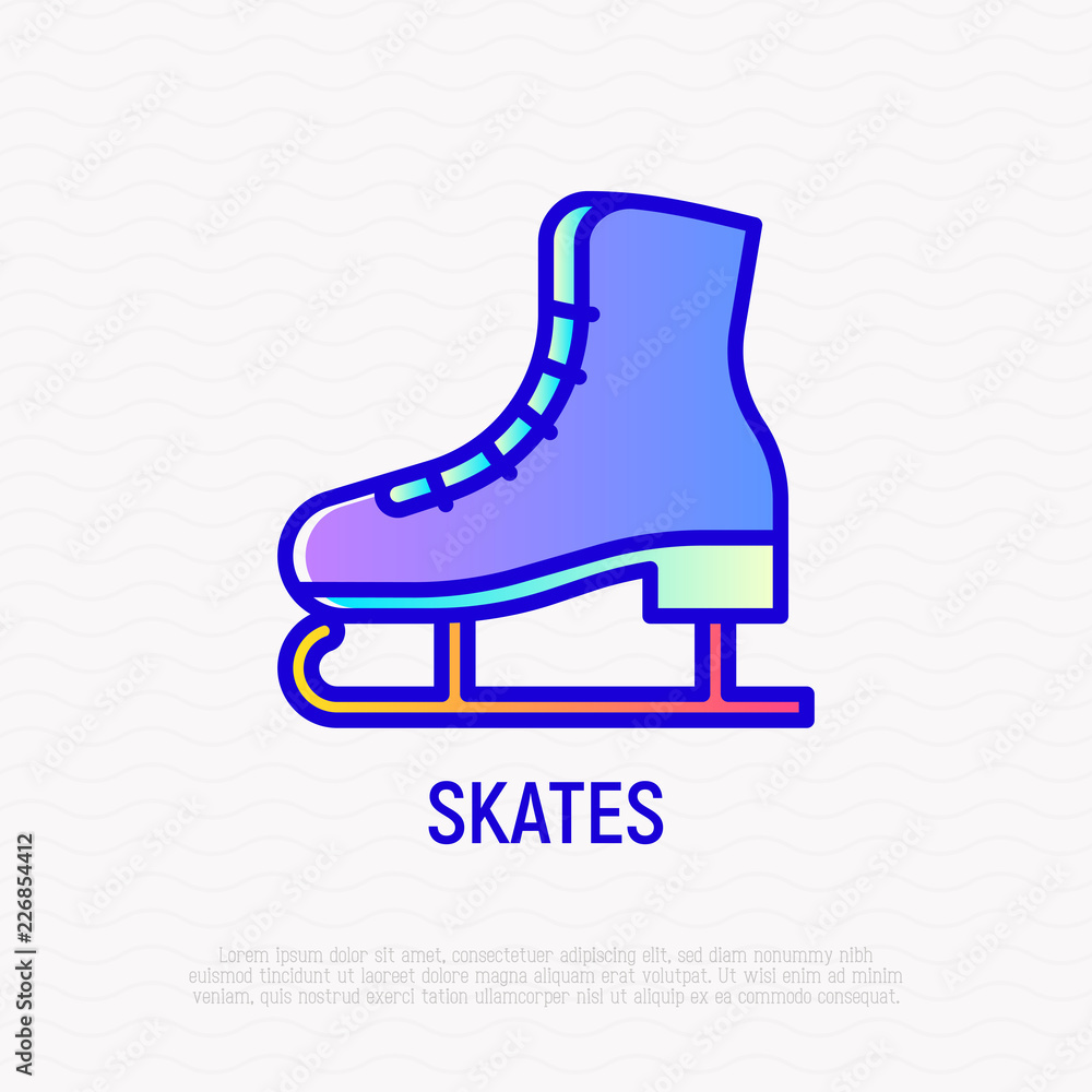 Skates thin line icon. Modern vector illustration of winter sports equipment.