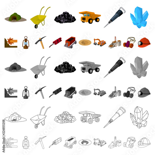 Mining industry cartoon icons in set collection for design. Equipment and tools vector symbol stock web illustration.