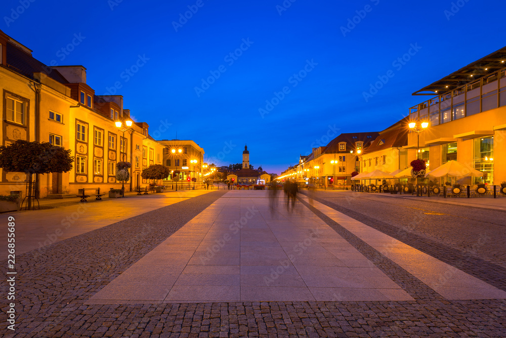 Kosciusko Main Square with Town Hall in Bialystok at night, Poland.