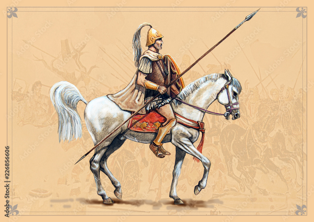 Macedonian rider. Handmade historical illustration.