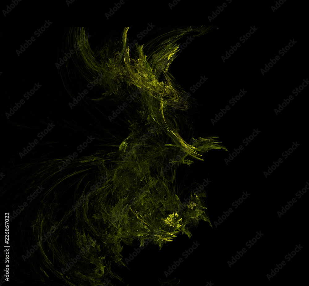 Yellow green abstract fractal pattern background. Fantasy fractal texture. Digital art. 3D rendering. Computer generated image.