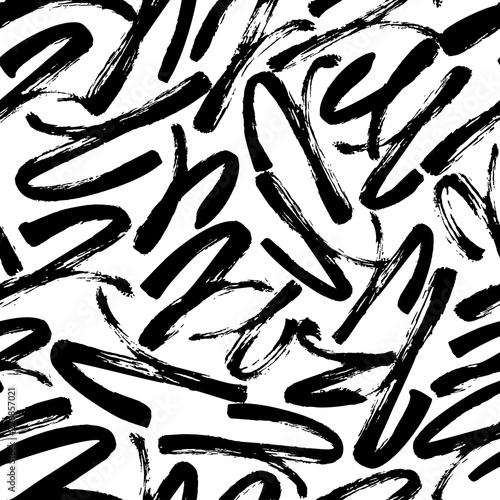 Seamless pattern with random freehand brush strokes. Chaotic swirled lines.