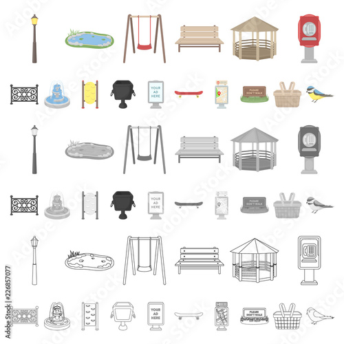 Park, equipment cartoon icons in set collection for design. Walking and rest vector symbol stock web illustration.