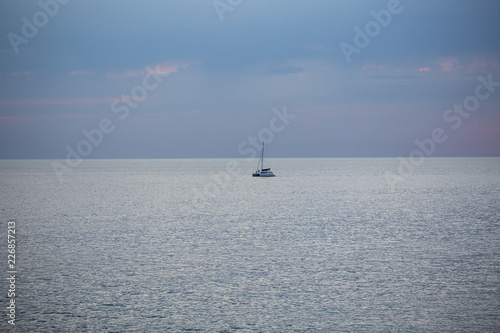 Typical view of the Caspian Sea, Kazakhstan, Aktau. The Pink Sunset.