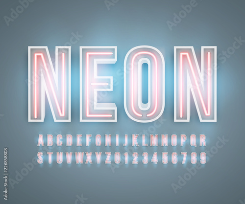 Neon font alphabet realistic effect vector