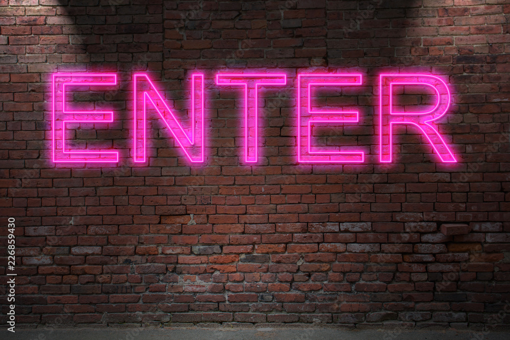 Obraz premium ENTER Neon Letterin on Brick Wall
