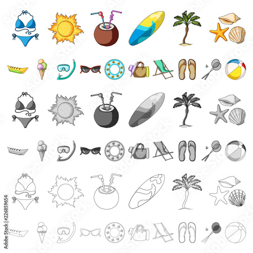 Summer rest cartoon icons in set collection for design. Beach accessory vector symbol stock web illustration.