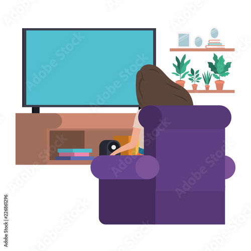 young woman sitting in the livingroom avatar character