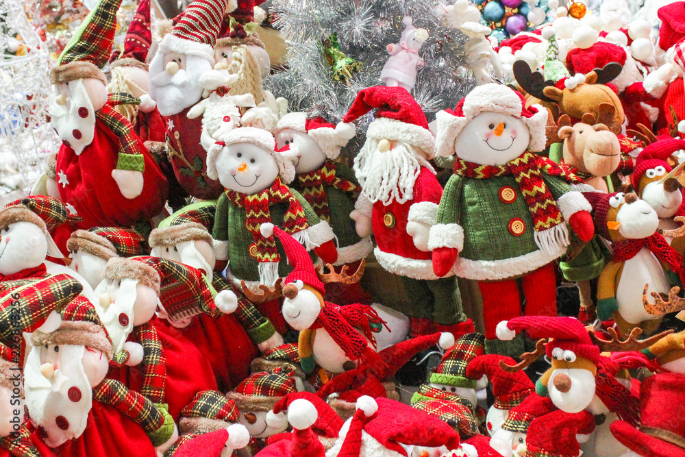 many christmas toys on display in supermarket