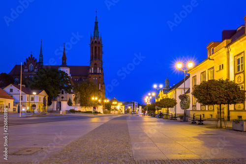 Kosciusko Main Square with Basilica in Bialystok at night, Poland.