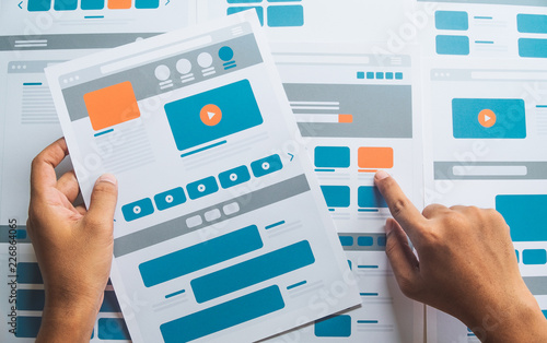 Obraz na płótnie Website designer Creative planning application developer development draft sketch drawing template layout prototype framework wireframe design studio . User experience concept .
