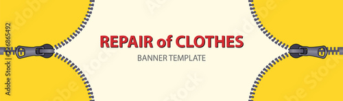 Yellow horizontal banners with empty place for text. Open zipper lock on white background. Narrow banner templates for your projects.
