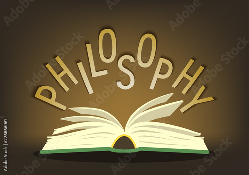 Philosophy. Open book with hand written text. Vector illustration.