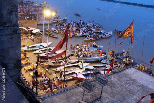 The famous fire ritual and procession in Varanasi, attracting tourists and locals photo