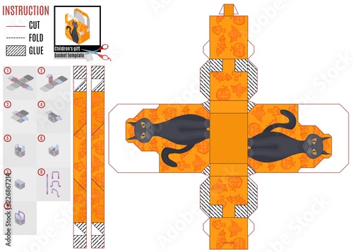 orange box template for halloween with cat