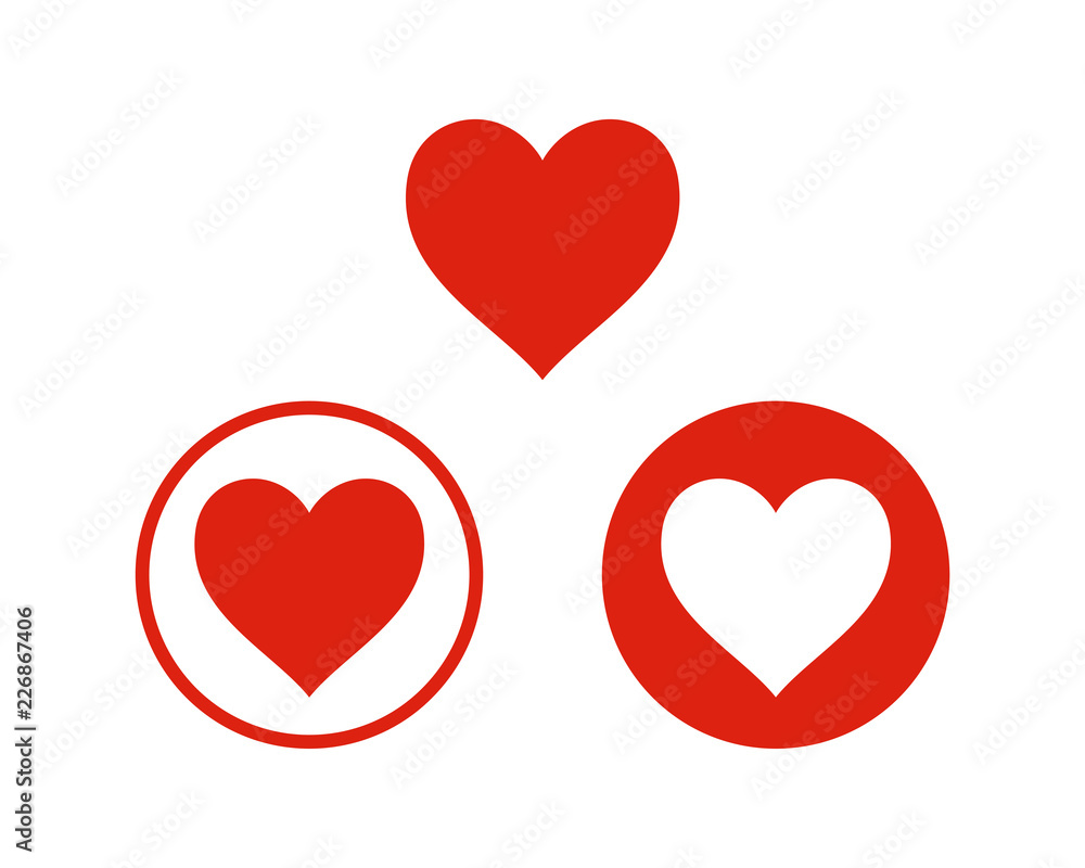 Red Heart Sign Symbol Icon Logo Vector Set