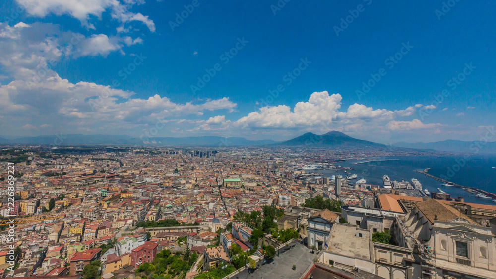 Aerial view of the city of Naples, Italy and Mount Vesuvius