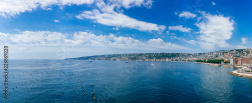 Panorama of the coast and skyline of Naples, Italy