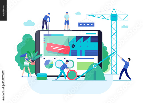Business series, color 3 -company, teamwork, collaboration -modern flat vector illustration concept of people making web page design Business workflow management. Creative landing page design template