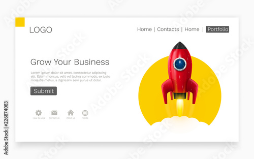 Space rocket launch. Startup creative idea. Landing page concept. Vector illustration