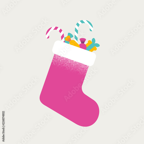 Christmas colorful sock full of sweets and gifts. Happy new year and merry christmas vector illustration

