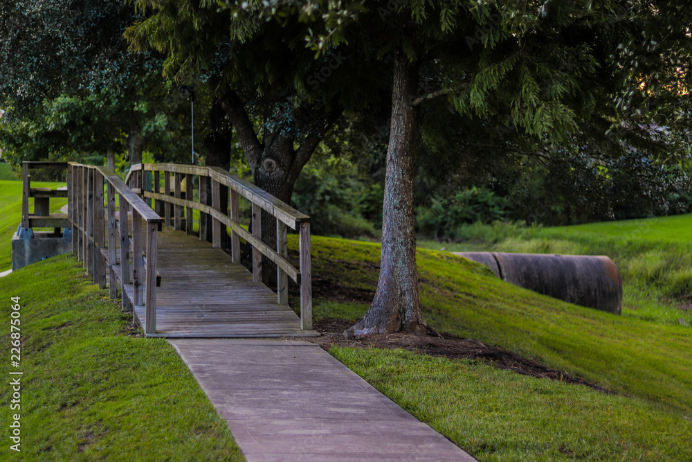 old wooden bridge in the park