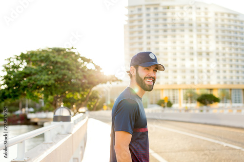 Young man smiling at the streets of Miami