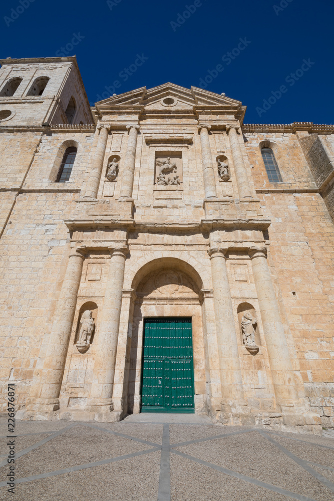facade of ancient building Santiago church, landmark and monument of sixteenth century by architect Diego de Praves and more artist, in Cigales village, Valladolid, Castilla y Leon, Spain, Europe facade of ancient building Santiago church, landmark and monument of sixteenth century by architect Diego de Praves and more artist, in Cigales village, Valladolid, Castilla y Leon, Spain, Europe