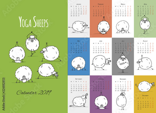 Morning yoga sheeps, calendar 2019 design