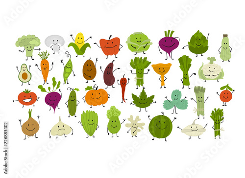 Funny smiling vegetables and greens, characters for your design