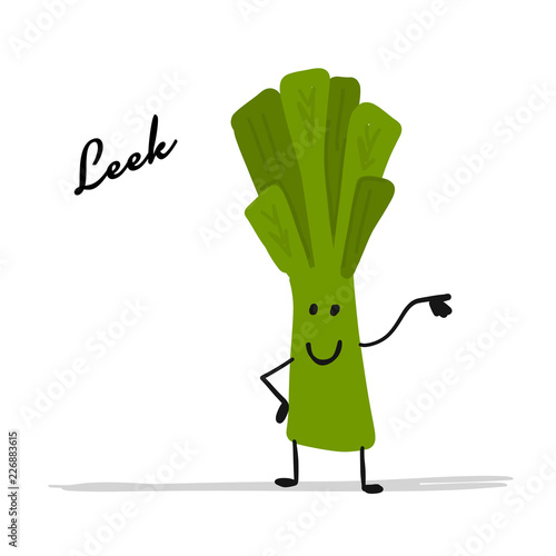 Funny smiling leek, character for your design