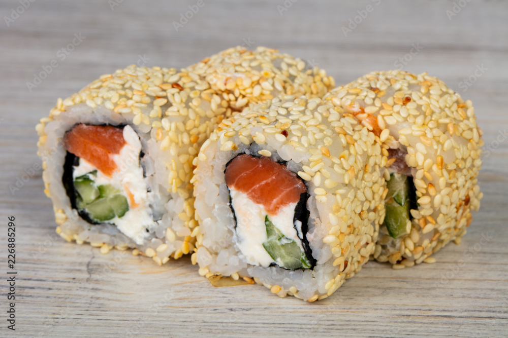 Japanese roll with salmon Japanese roll with salmon