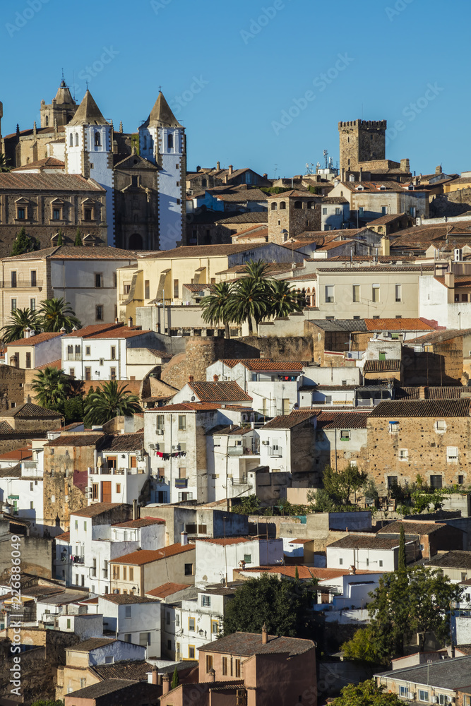 A Jewish quarter in a town of Caceres at sunrise in Extremadura region, Spain