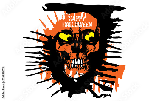 Hand drawn illustration of human skull for Halloween.