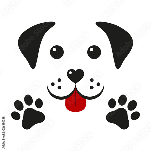 dog muzzle with paws on a white background