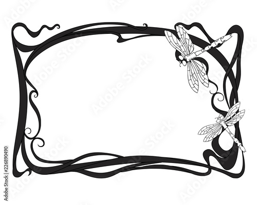 art nouveau frame with dragonflies