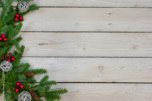 Holiday border with greenery along the left side  and copy space