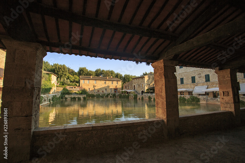 aerial shot of the lovely village of bagno vignoni in val d'Orcia  photo