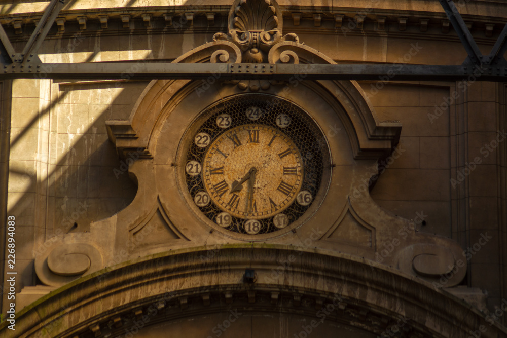 Old clock in Montevideo train station.