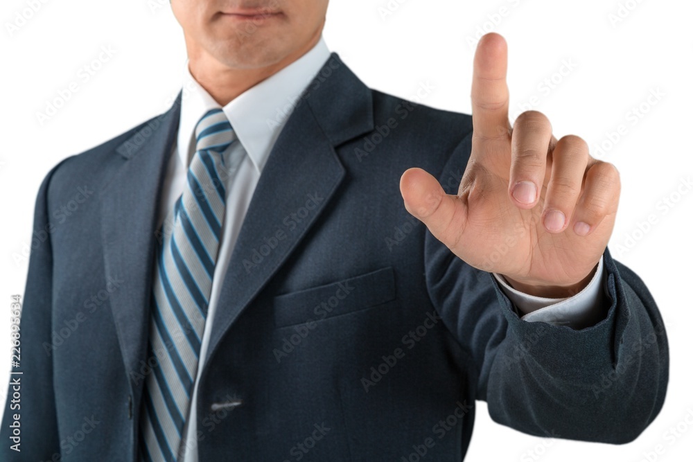 Businessman Finger Pressing an Imaginary Button Businessman Finger Pressing an Imaginary Button