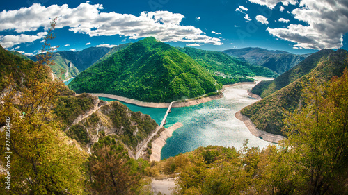 View of Canyon of Piva river and lake in Montenegro photo