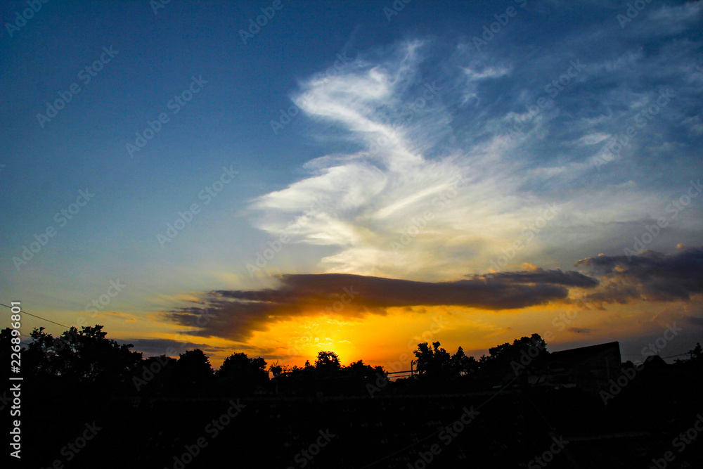 sunset with beautiful clouds in yogyakarta