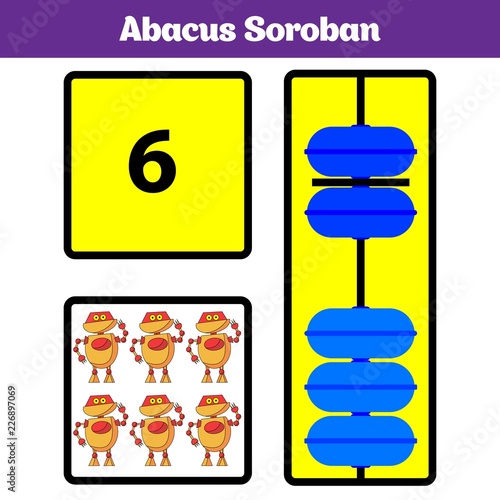 Abacus Soroban kids learn numbers with abacus, math worksheet for children Vector Illustration