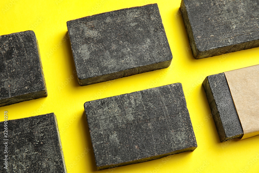 Obraz premium Hand made soap bars on color background