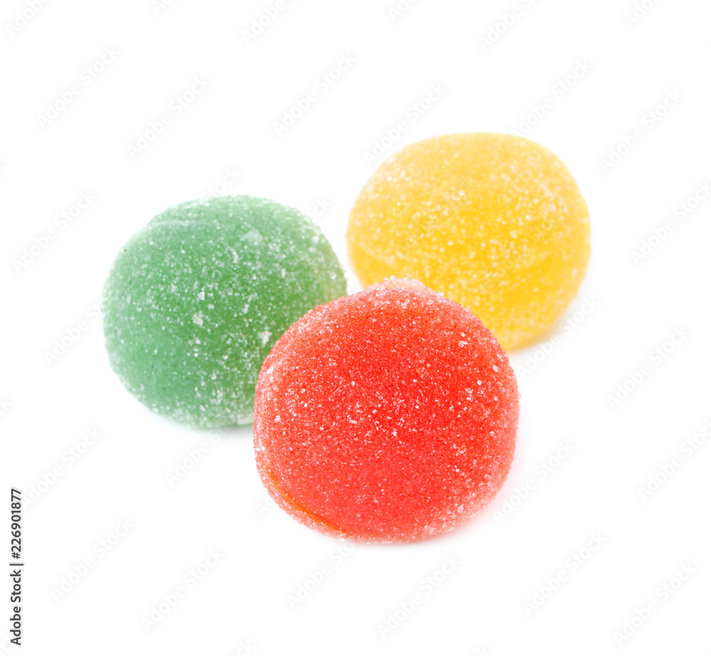 Delicious colorful chewing candies on white background Delicious colorful chewing candies on white background