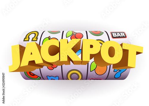 Golden slot machine wins the jackpot. Big win concept. Casino jackpot. Vector illustration