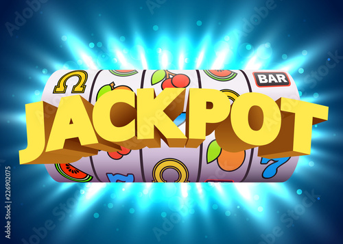 Golden slot machine wins the jackpot. Big win concept. Casino jackpot. Vector illustration