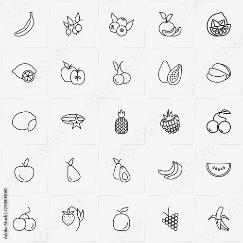 Berries And Fruits line icon set with cherry   strawberry  and blackberry